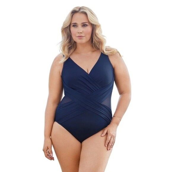 NWT Miraclesuit | Midnight Plus Size Crossover One Piece Swimsuit 18W - Picture 1 of 7